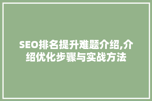 SEO排名提升难题介绍,介绍优化步骤与实战方法