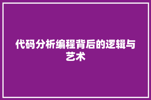 代码分析编程背后的逻辑与艺术