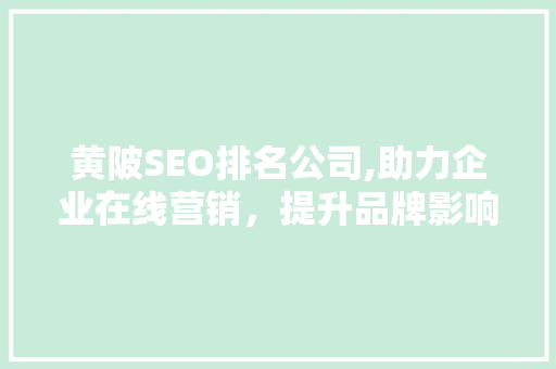 黄陂SEO排名公司,助力企业在线营销，提升品牌影响力