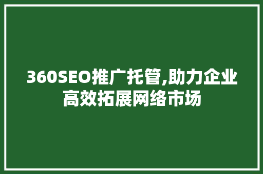 360SEO推广托管,助力企业高效拓展网络市场