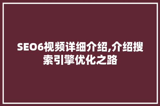 SEO6视频详细介绍,介绍搜索引擎优化之路