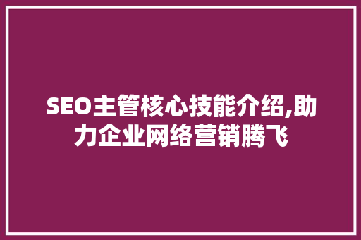 SEO主管核心技能介绍,助力企业网络营销腾飞