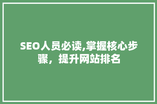 SEO人员必读,掌握核心步骤，提升网站排名