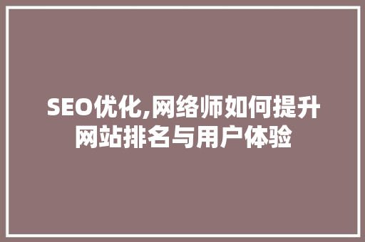 SEO优化,网络师如何提升网站排名与用户体验