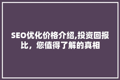 SEO优化价格介绍,投资回报比，您值得了解的真相