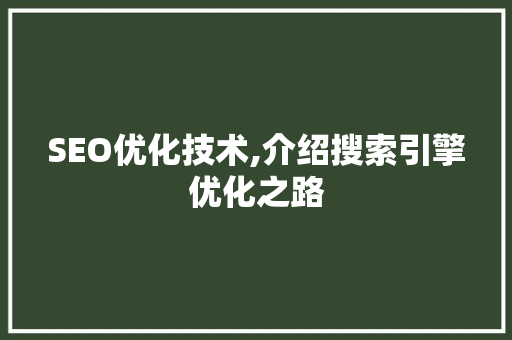 SEO优化技术,介绍搜索引擎优化之路