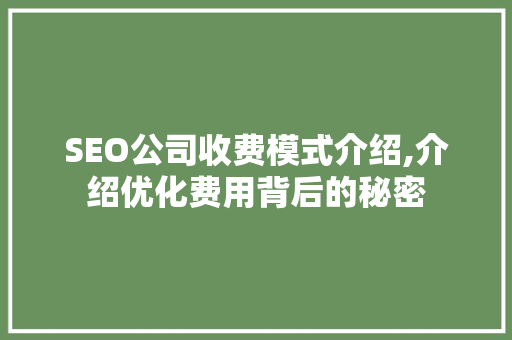 SEO公司收费模式介绍,介绍优化费用背后的秘密