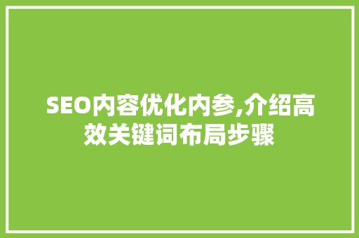 SEO内容优化内参,介绍高效关键词布局步骤