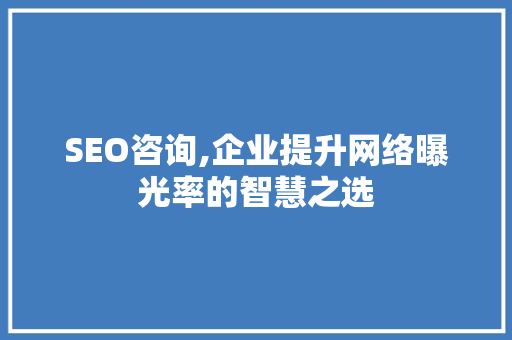 SEO咨询,企业提升网络曝光率的智慧之选