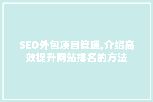 SEO外包项目管理,介绍高效提升网站排名的方法