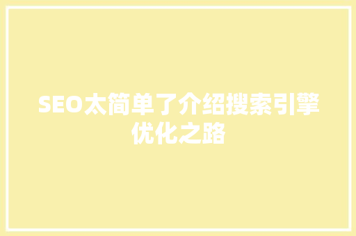 SEO太简单了介绍搜索引擎优化之路