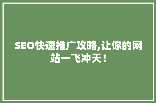 SEO快速推广攻略,让你的网站一飞冲天！