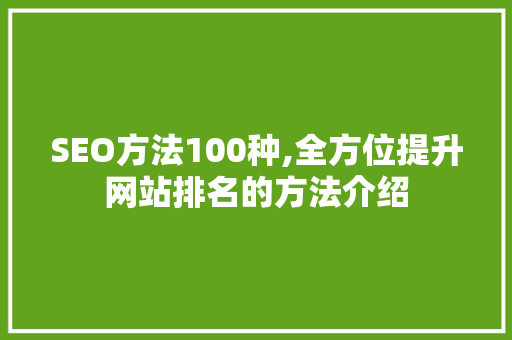 SEO方法100种,全方位提升网站排名的方法介绍