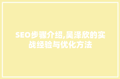 SEO步骤介绍,吴泽欣的实战经验与优化方法