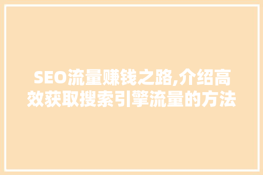 SEO流量赚钱之路,介绍高效获取搜索引擎流量的方法