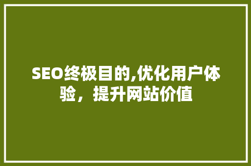 SEO终极目的,优化用户体验，提升网站价值