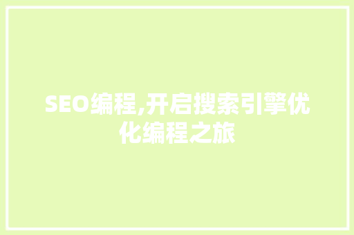 SEO编程,开启搜索引擎优化编程之旅