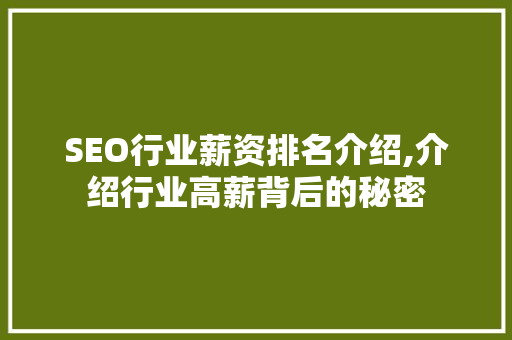 SEO行业薪资排名介绍,介绍行业高薪背后的秘密