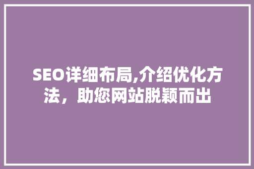 SEO详细布局,介绍优化方法，助您网站脱颖而出