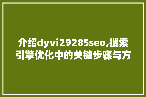 介绍dyvi29285seo,搜索引擎优化中的关键步骤与方法