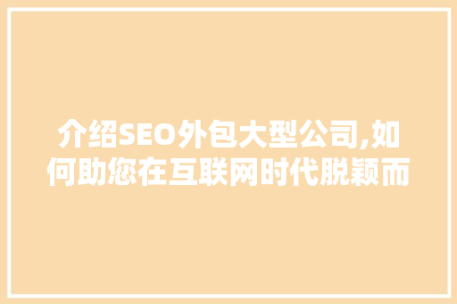 介绍SEO外包大型公司,如何助您在互联网时代脱颖而出