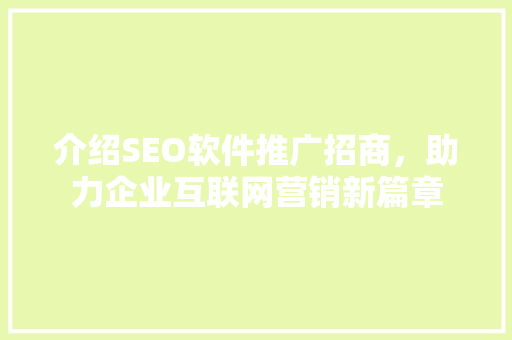 介绍SEO软件推广招商，助力企业互联网营销新篇章