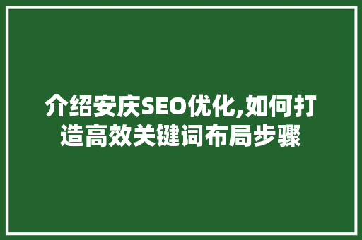 介绍安庆SEO优化,如何打造高效关键词布局步骤