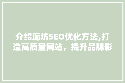 介绍廊坊SEO优化方法,打造高质量网站，提升品牌影响力