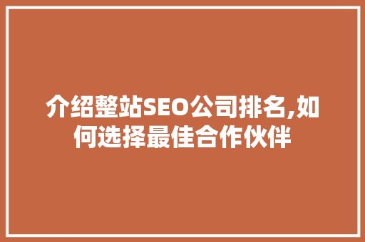 介绍整站SEO公司排名,如何选择最佳合作伙伴