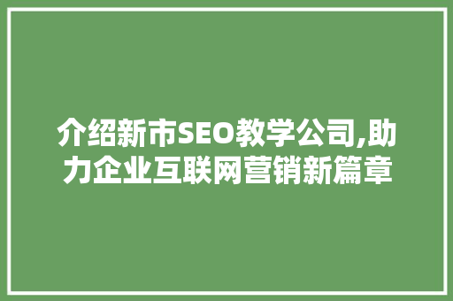 介绍新市SEO教学公司,助力企业互联网营销新篇章