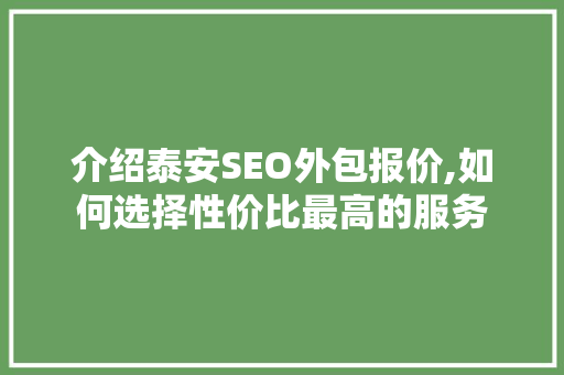 介绍泰安SEO外包报价,如何选择性价比最高的服务