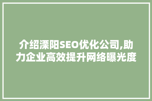 介绍溧阳SEO优化公司,助力企业高效提升网络曝光度