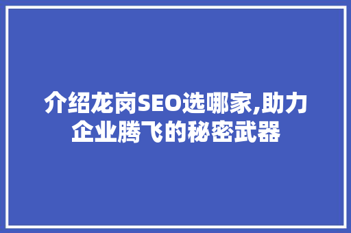 介绍龙岗SEO选哪家,助力企业腾飞的秘密武器