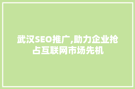 武汉SEO推广,助力企业抢占互联网市场先机