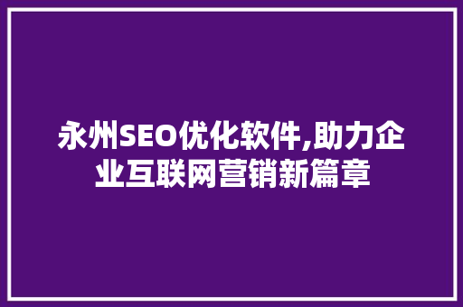 永州SEO优化软件,助力企业互联网营销新篇章