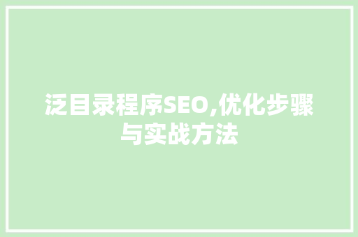 泛目录程序SEO,优化步骤与实战方法