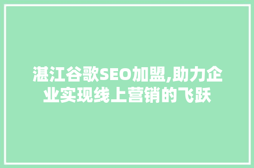 湛江谷歌SEO加盟,助力企业实现线上营销的飞跃