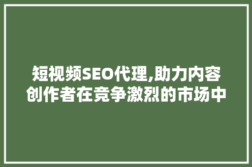 短视频SEO代理,助力内容创作者在竞争激烈的市场中脱颖而出