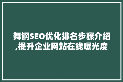 舞钢SEO优化排名步骤介绍,提升企业网站在线曝光度的秘密武器