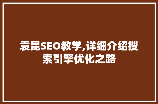 袁昆SEO教学,详细介绍搜索引擎优化之路