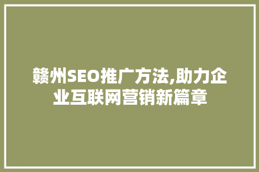 赣州SEO推广方法,助力企业互联网营销新篇章