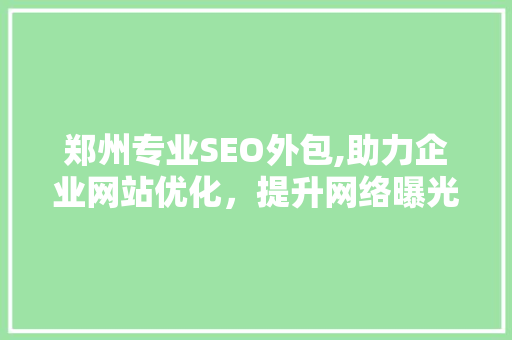 郑州专业SEO外包,助力企业网站优化，提升网络曝光度