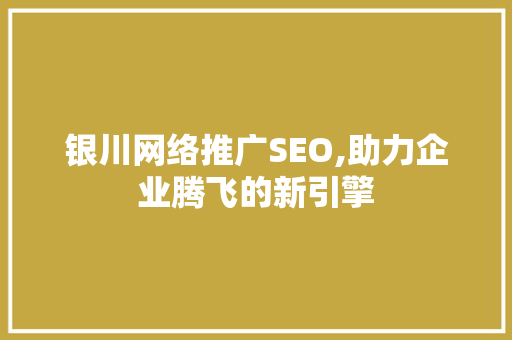 银川网络推广SEO,助力企业腾飞的新引擎