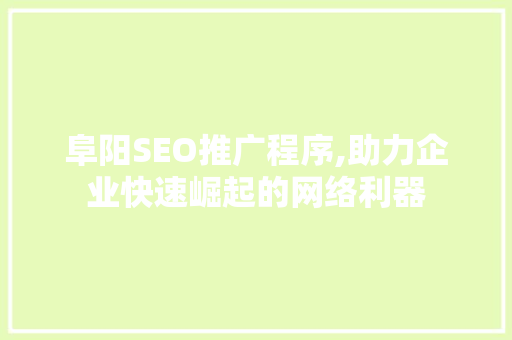阜阳SEO推广程序,助力企业快速崛起的网络利器