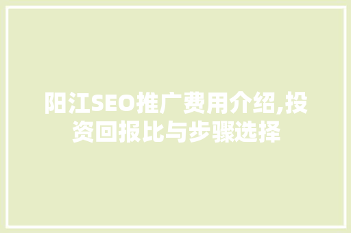 阳江SEO推广费用介绍,投资回报比与步骤选择