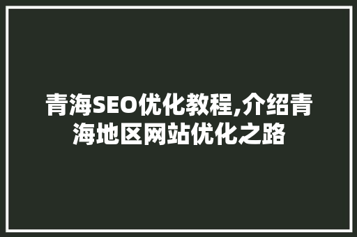 青海SEO优化教程,介绍青海地区网站优化之路