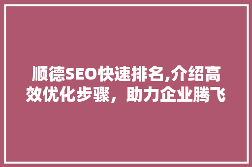 顺德SEO快速排名,介绍高效优化步骤，助力企业腾飞