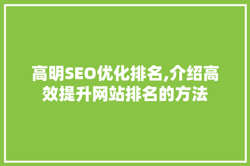 高明SEO优化排名,介绍高效提升网站排名的方法