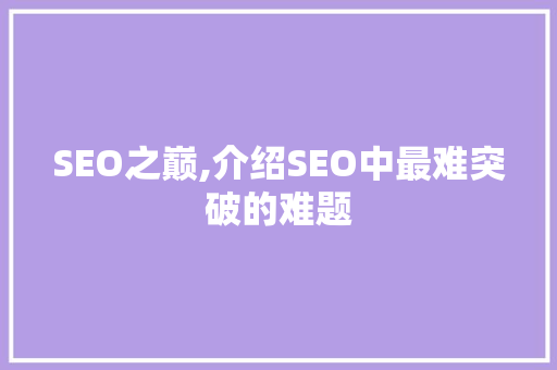 SEO之巅,介绍SEO中最难突破的难题