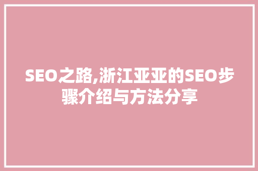 SEO之路,浙江亚亚的SEO步骤介绍与方法分享